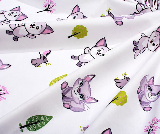 Dimcol Baby Crib Cotton Fitted Sheet Baby Foxes 594 White 70x140cm