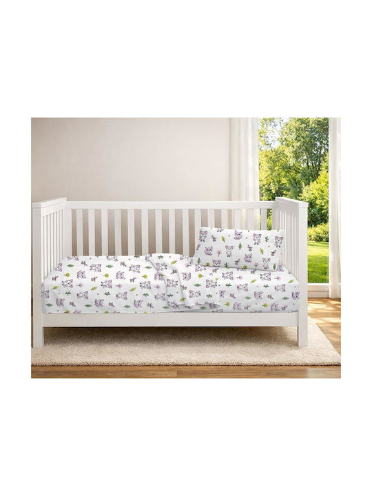 Dimcol Baby Crib Cotton Fitted Sheet Baby Foxes 594 White 70x140cm