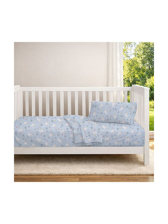 Dimcol Baby Crib Cotton Fitted Sheet Rabbit Garden 584 Light Blue 70x140cm