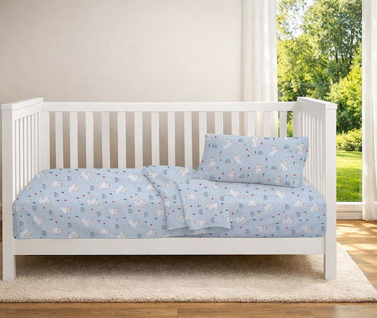Dimcol Baby Crib Cotton Fitted Sheet Rabbit Garden 584 Light Blue 70x140cm