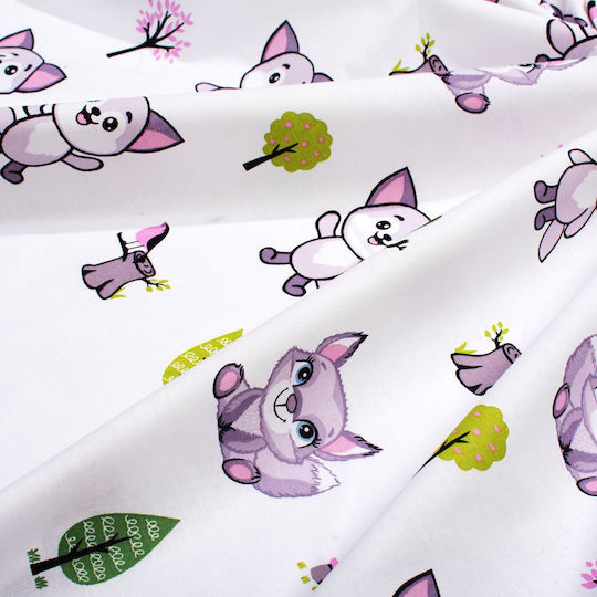 Dimcol Baby Crib Cotton Fitted Sheet Baby Foxes 594 White 70x140cm