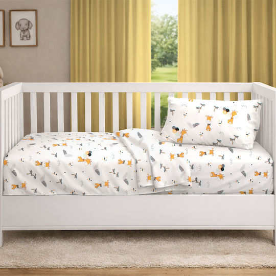Dimcol Детски Чаршаф За Количка Памучен с Ластик Giraffe 599 Бял 70x140см