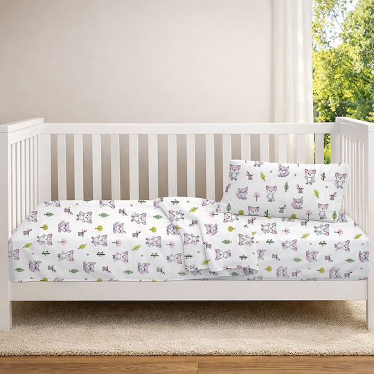 Dimcol Baby Crib Cotton Fitted Sheet Baby Foxes 594 White 70x140cm