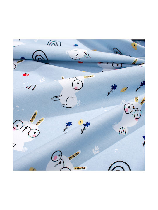 Dimcol Baby Crib Cotton Fitted Sheet Rabbit Garden 584 Light Blue 70x140cm