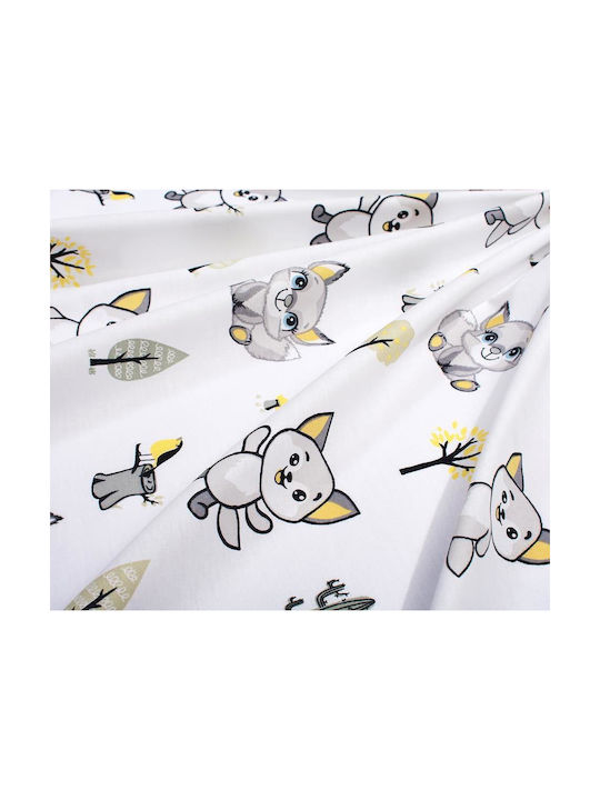 Dimcol Детски Чаршаф За Количка Памучен с Ластик Baby Foxes 595 Бял 70x140см