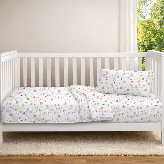 Dimcol Set Baby Crib Cotton Sheets Whimsical Mountainside 587 Multicolour 120x160cm 3 Pieces