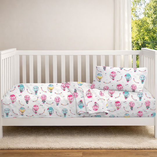 Dimcol Baby Crib Cotton Fitted Sheet Floating Zoo 597 White 70x140cm