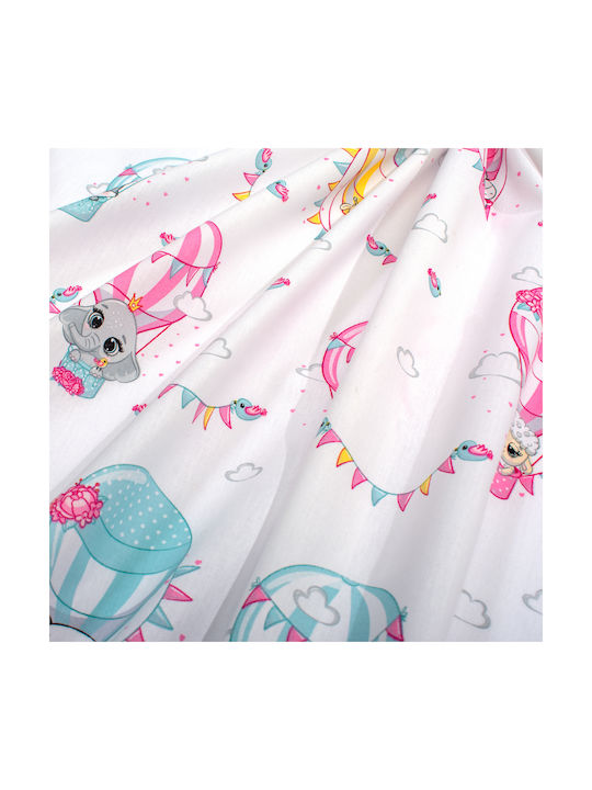Dimcol Детски Чаршаф За Количка Памучен с Ластик Floating Zoo 597 Бял 70x140см