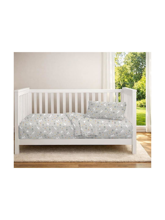 Dimcol Детски Чаршаф За Количка Памучен с Ластик Rabbit Garden 586 Сив 70x140см