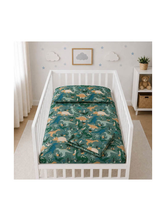 Astron Italy Set Baby Crib Cotton Fitted Sheets Dinosaurs Multicolour 170x130cm 3 Pieces