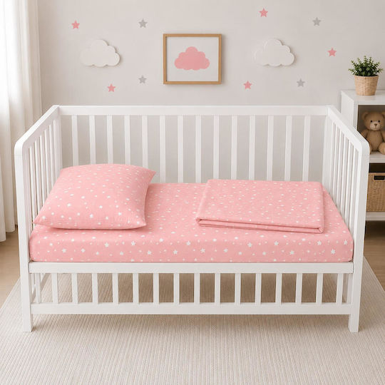 Astron Italy Baby Sheets Crib Cotton Fitted Paradise Pink Pink 170x130cm 3 Pieces
