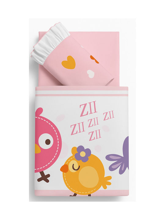 Beboulino Lovely Birds Baby Sheets Set Crib Cotton Pink 95x150cm 2pcs