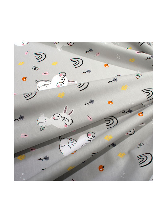 Dimcol Детски Чаршаф За Количка Памучен с Ластик Rabbit Garden 586 Сив 70x140см