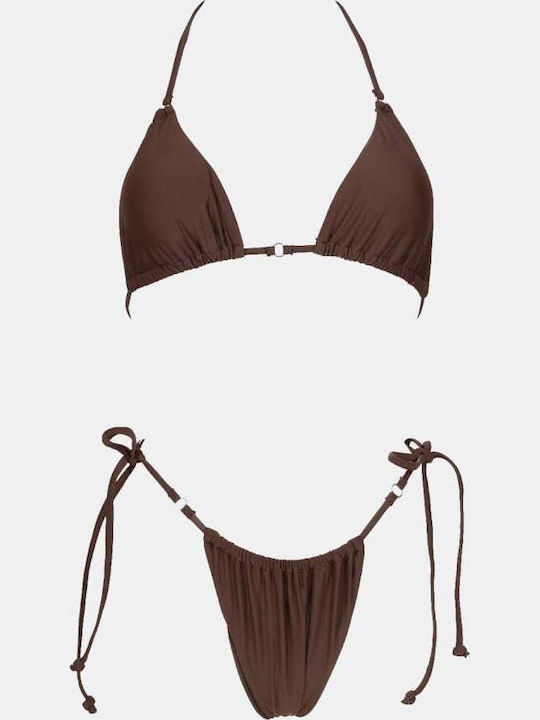 Set Bikini 3 Τεμαχίων Τριγωνάκι Animal Print Καφε Σκουρο