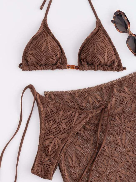 Set Bikini 3 Τεμαχίων Τριγωνάκι Καφε Σκουρο