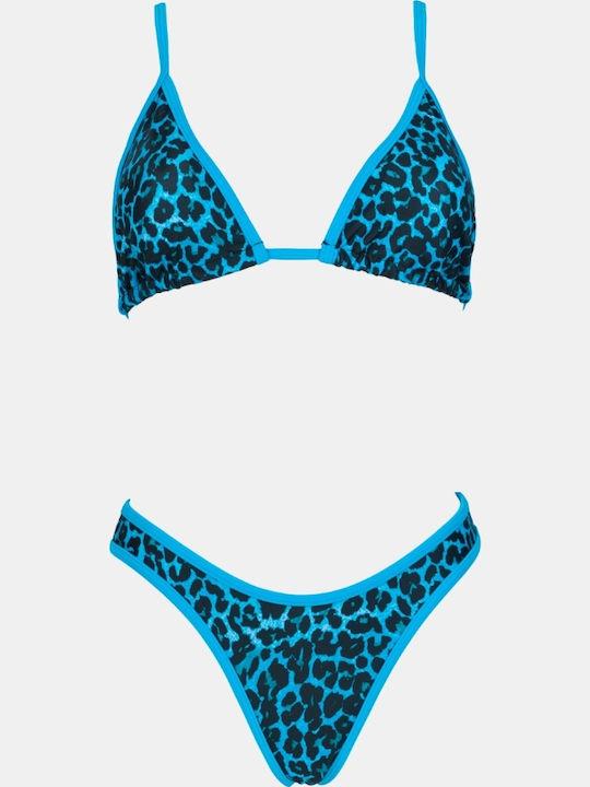 Bikini Set Triangle Animal Print Blue