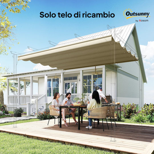 Acoperiș De Schimb Pentru Pergolă 3 X 3 M Retractabil Orificii De Drenaj Rezistent La Intemperii Poliester Bej