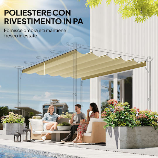 Acoperiș De Schimb Pentru Pergolă 3 X 3 M Retractabil Orificii De Drenaj Rezistent La Intemperii Poliester Bej