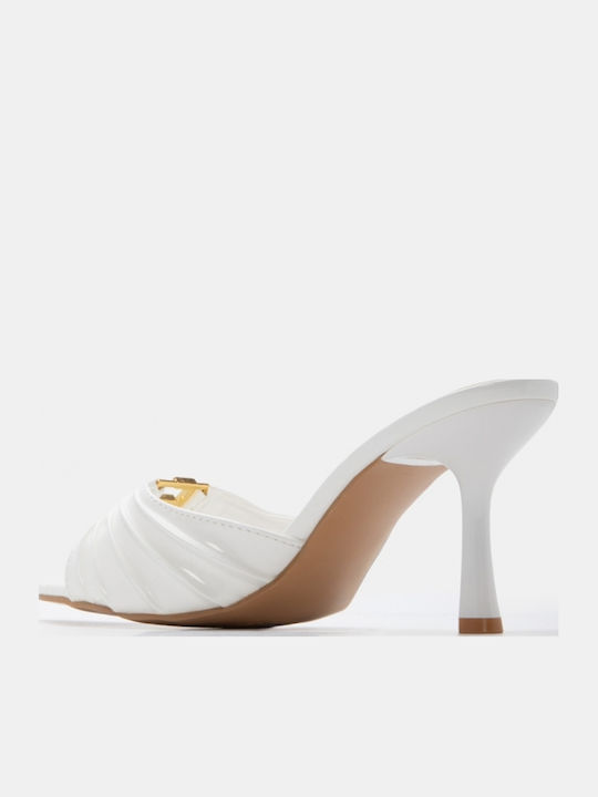 Suede Mules με Ψηλό Τακούνι σε Λευκό Χρώμα
