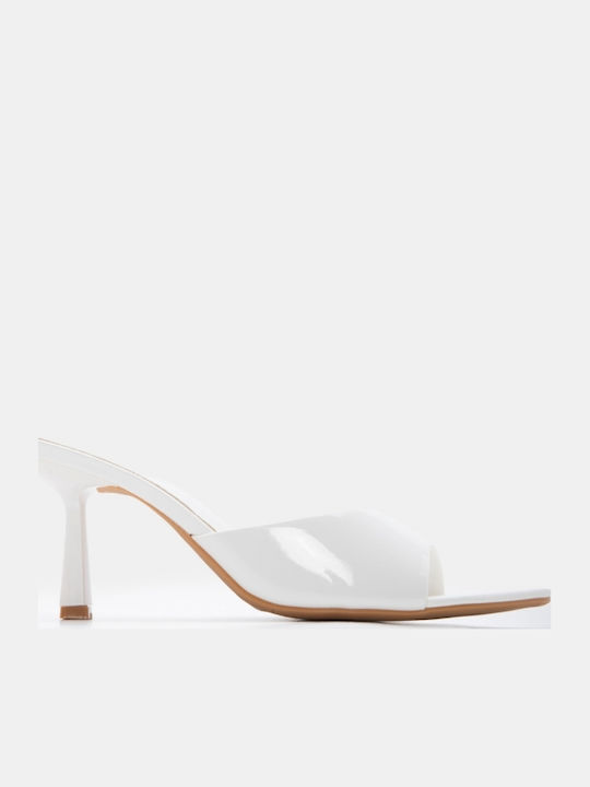 Patent Leather Mules With High Heel In White Colour