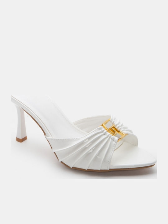 Suede Mules με Ψηλό Τακούνι σε Λευκό Χρώμα