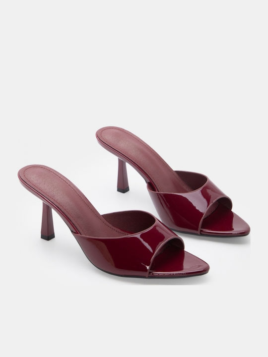 Patent Leather Mules With High Heel In Burgundy Colour