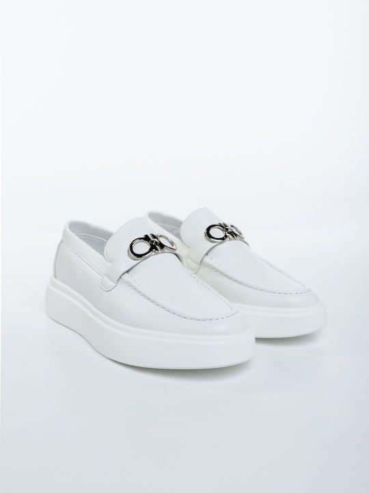 Loafers Bărbătești Din Piele În Culoare Albă