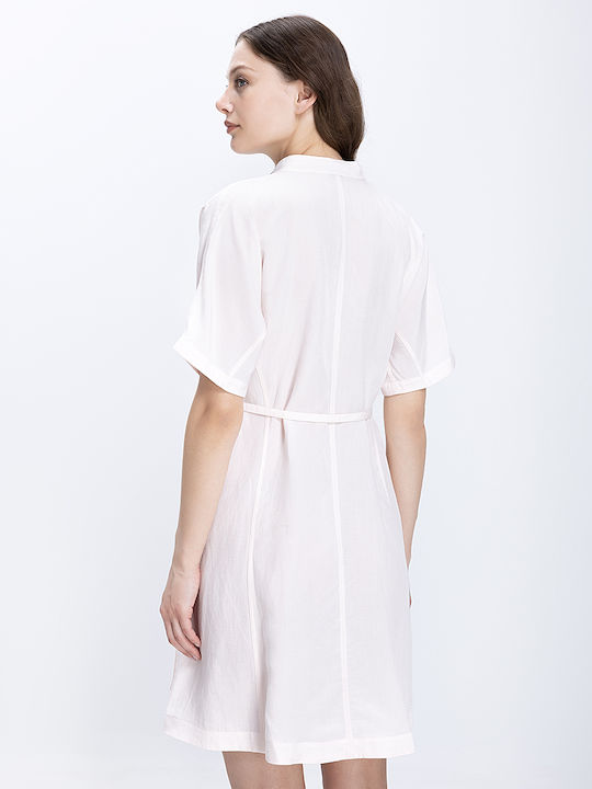 Rochie Cămașă Mini de Vară cu Mâneca Scurtă Roz Deschis