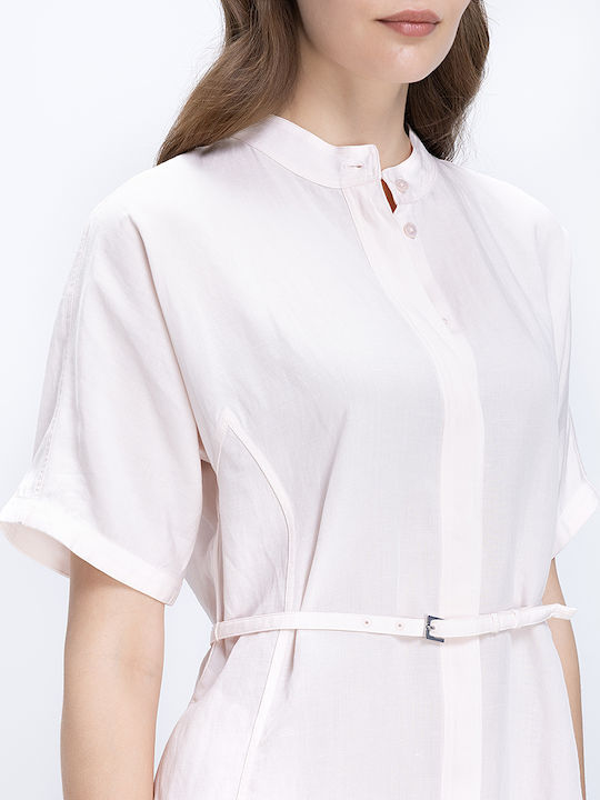 Rochie Cămașă Mini de Vară cu Mâneca Scurtă Roz Deschis