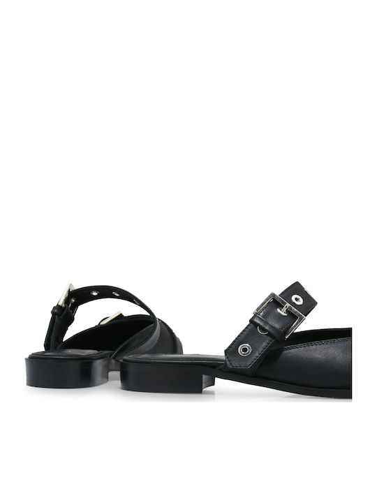 Flat Δερμάτινα Mules σε Μαύρο Χρώμα