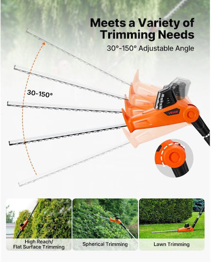 Vevor WXDDLLJ20AHGETIDM001V2 Telescopic Battery Hedge Trimmer 20V with Blade Length 45.72cm