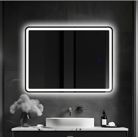 Futura Καθρεφτης Μπανιου Ορθογωνιος Led 80x60cm Αμμοβολη