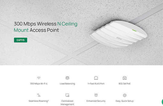 TP-LINK EAP115 v4.30 Access Point Wi‑Fi 4 Single Band (2.4GHz) Single Kit