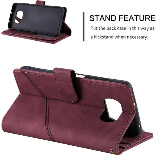 Two Lines Wallet Case Wine Red Xiaomi Poco X3 NFC/X3 Pro