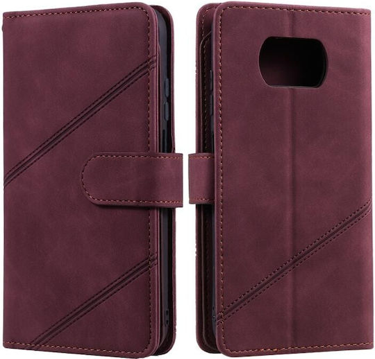 Two Lines Wallet Case Wine Red Xiaomi Poco X3 NFC/X3 Pro