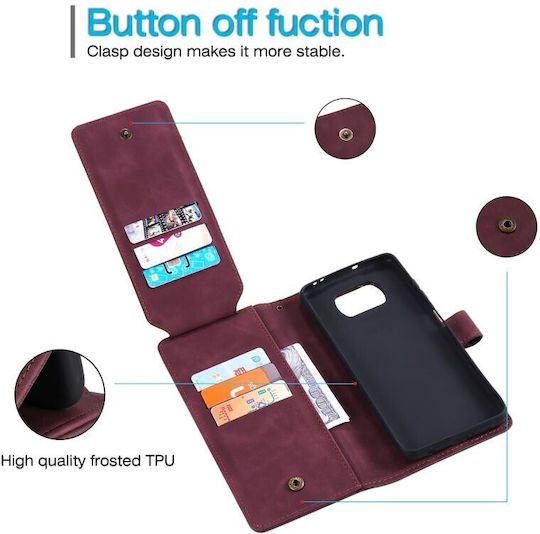 Two Lines Wallet Case Wine Red Xiaomi Poco X3 NFC/X3 Pro