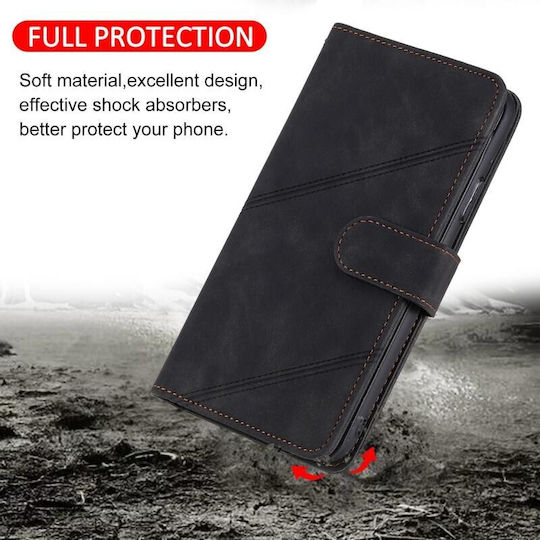 Two Lines Mobile Phone Case Wallet Black Xiaomi Poco X3 NFC/X3 Pro