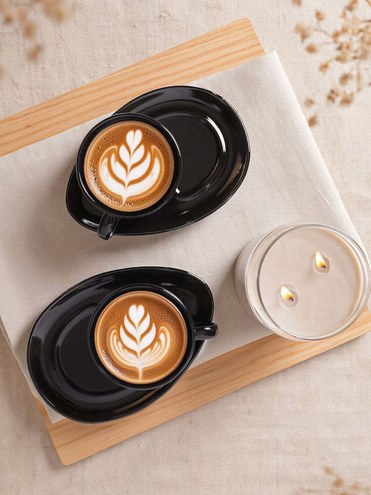 SteweHome Set Ceramic Black Coffee Cups 215ml 4 Pieces
