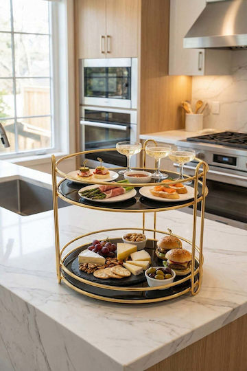 Stewehome 2 Tier Gold Metal Organizer Presentation Serving Multicolour 27.5 Cm