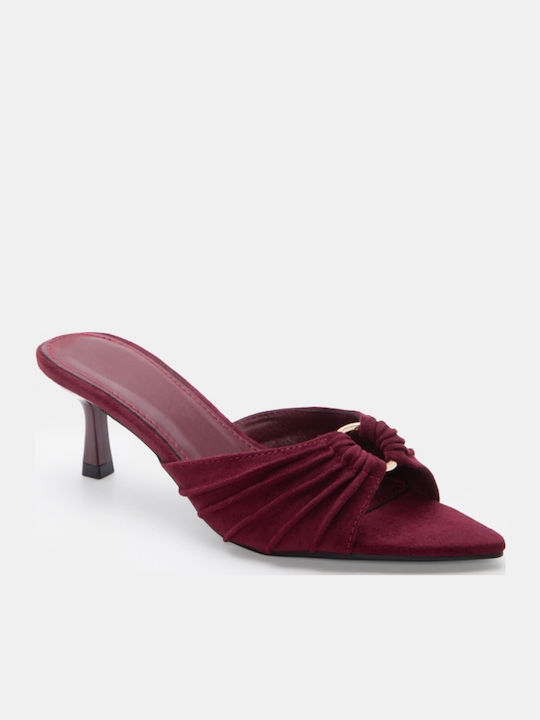 Suede Mules με Χαμηλό Τακούνι σε Μπορντό Χρώμα