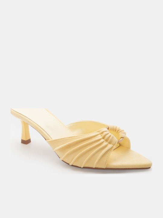 Suede Mules With Low Heel In Yellow Colour