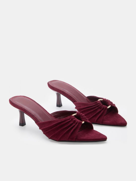 Suede Mules με Χαμηλό Τακούνι σε Μπορντό Χρώμα