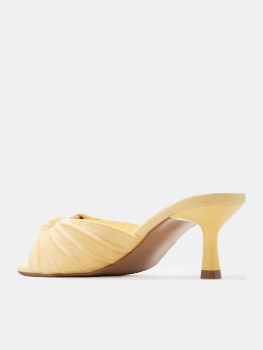Suede Mules With Low Heel In Yellow Colour