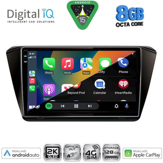 Digital IQ Car Audio System for Skoda Superb 2015-2023 with Clima (Bluetooth/USB/WiFi/GPS/Apple CarPlay/Android Auto) with 10" Touch Screen