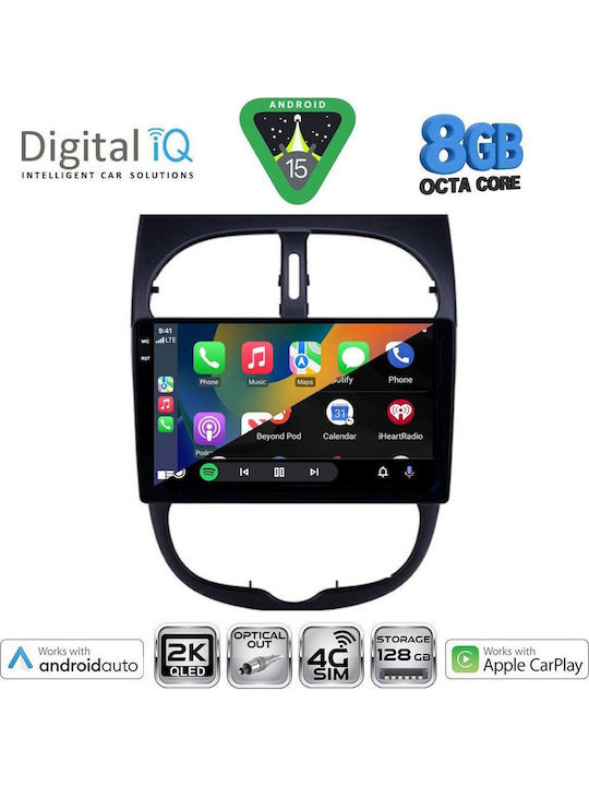 Digital IQ Car Audio System for Peugeot 206 1998-2006 Bluetooth USB WiFi GPS Apple CarPlay Android Auto with 9" Touch Screen