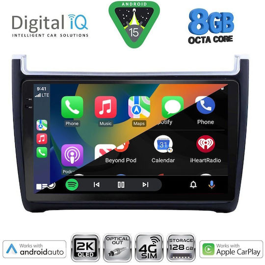 Digital IQ Car Audio System for Volkswagen Polo 2014-2017 with Clima (Bluetooth/USB/WiFi/GPS/Apple CarPlay/Android Auto) with 9" Touch Screen
