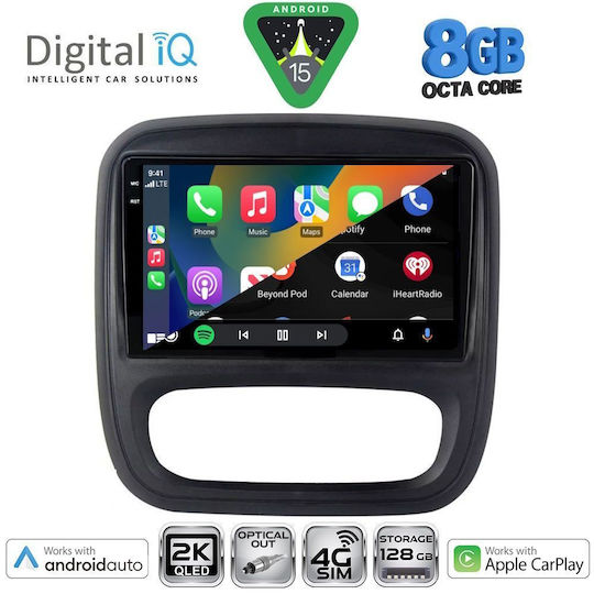 Digital IQ Car Audio System for Opel Vivaro Renault Trafic Nissan NV300 2014-2019 Bluetooth USB WiFi GPS Apple CarPlay Android Auto with 9" Touch Screen