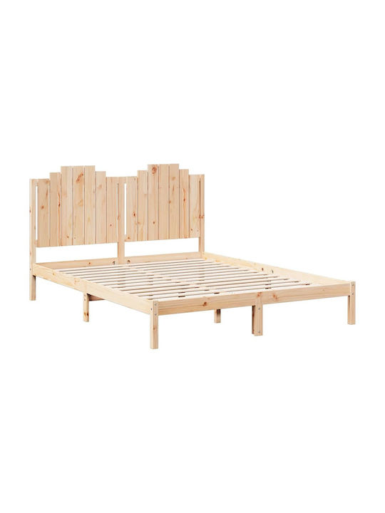 Double Bed Made of Solid Wood Beige with Slats for Mattress 160x220cm