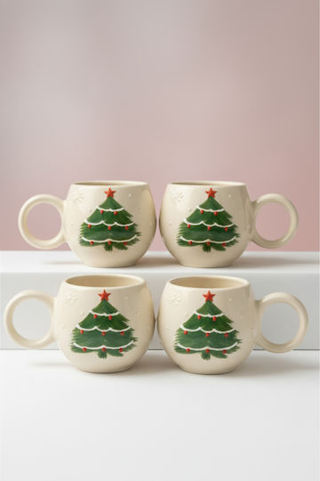 SteweHome Set Christmas Ceramic Mugs 250ml 4 Pieces