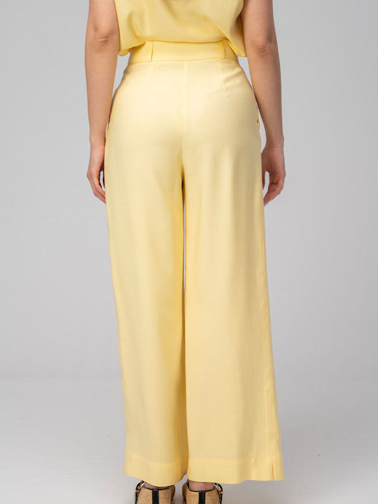 Meda Pantaloni Dama Palazzo High Rise Fit Galbeni